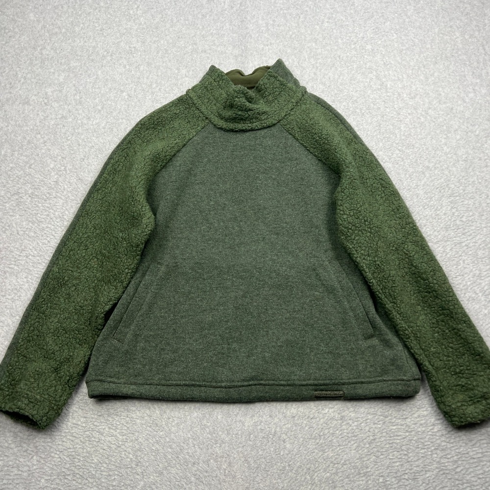 prAna Lockwood Sweater Womens Medium Green Wool Mock Neck Sherpa Raglan Pullover
